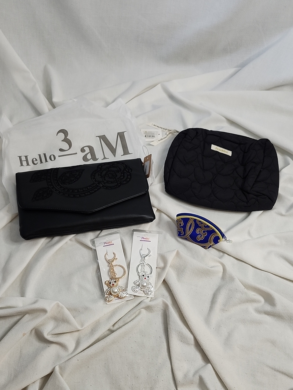 Hello 3am Floral Crossbody, Puffer Cosmetic Bag and Accessories